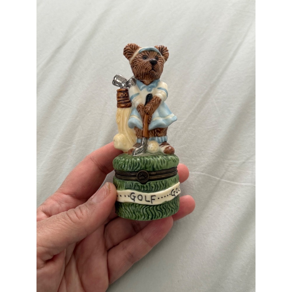 Vintage Bearware Pottery Golf Bear Trinket Box Hidden Mini Bear Lauren China